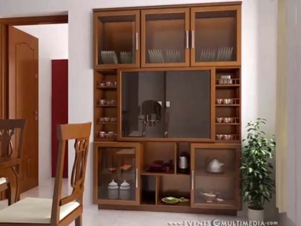 Decorate The Wood Color Shelves in The Dining Room