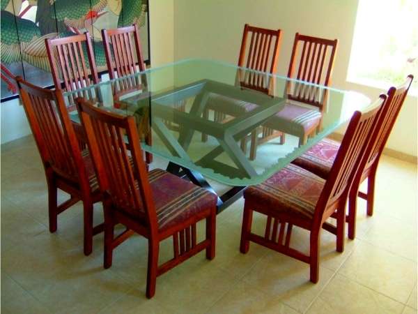 Glass Top Dining Table With Wooden Chairs