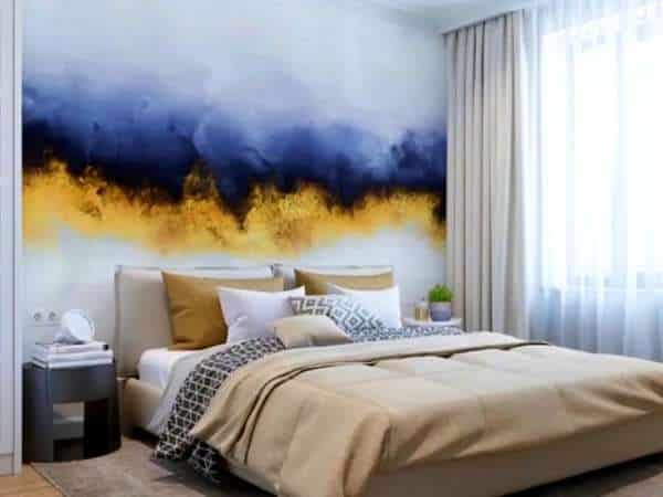 Gold And Blue Bedroom Walls That Look Like Fire