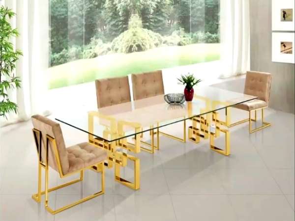 Golden Rectangular Glass Dining Table