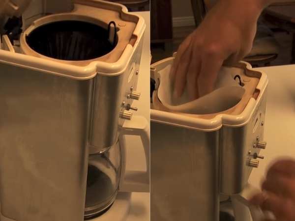Open The Lid of The Coffee Maker And Place The Tissue Inside