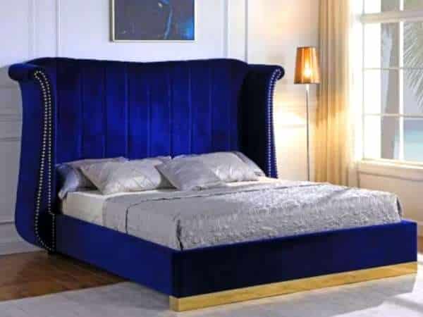 Use Floor Lamps in gold and blue bedroom