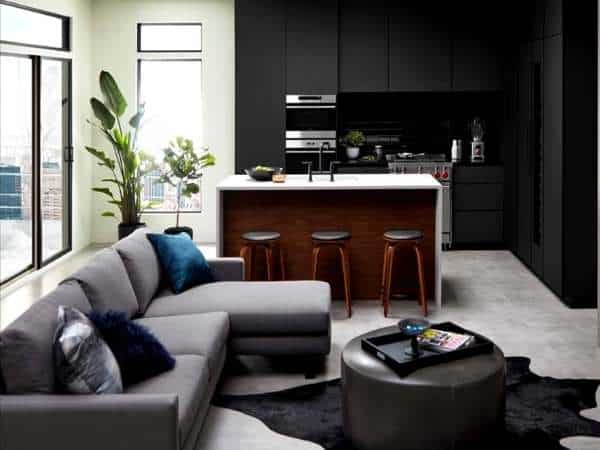Black Kitchen With Living Room