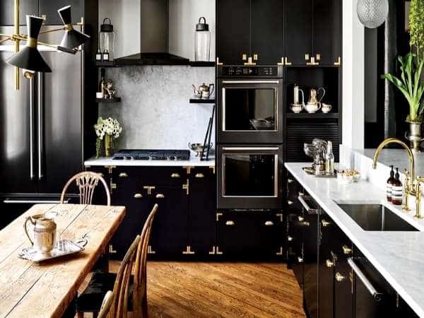 Gold Sink in Black Kitchen