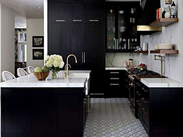 Use Flowers in Black Kitchen